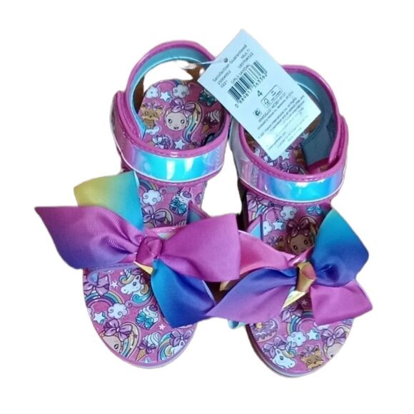 Nickelodeon Jojo Siwa Bow EVA Striped Rainbow Color Wedge Sandals  Size 4 - Picture 2 of 5